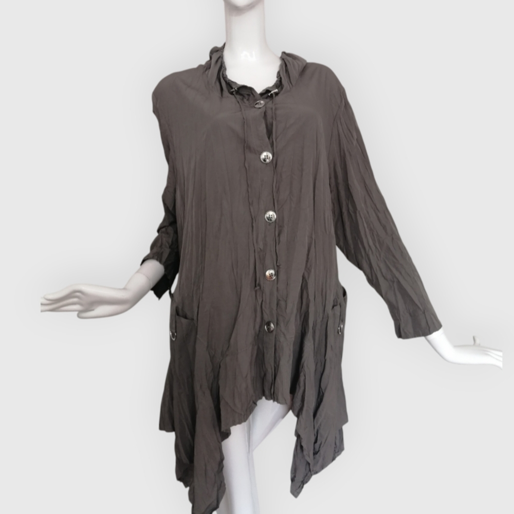 Elegant Gray Women's Button-Up Tunic